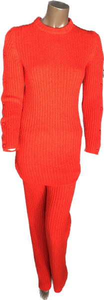 70s Miss Holly Red Rib Knit Sweater Set    w32-36