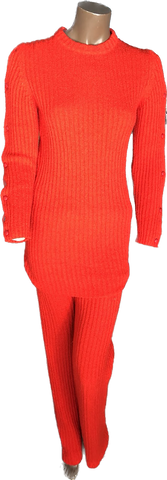 70s Miss Holly Red Rib Knit Sweater Set    w32-36