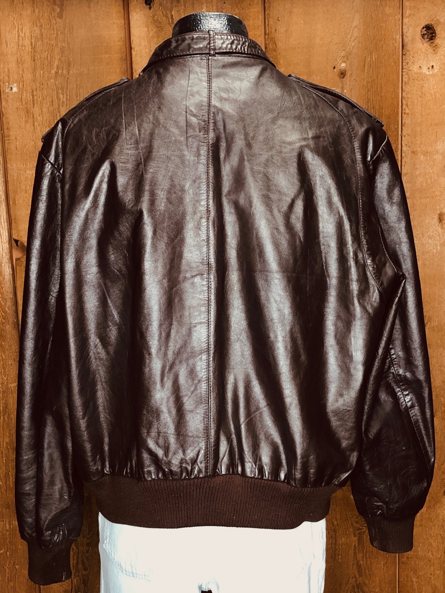 80s Members Only Brwn Leather Bomber    XL