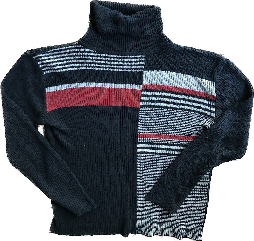 80s Blk/Gry/Red Striped Turtleneck Top         L