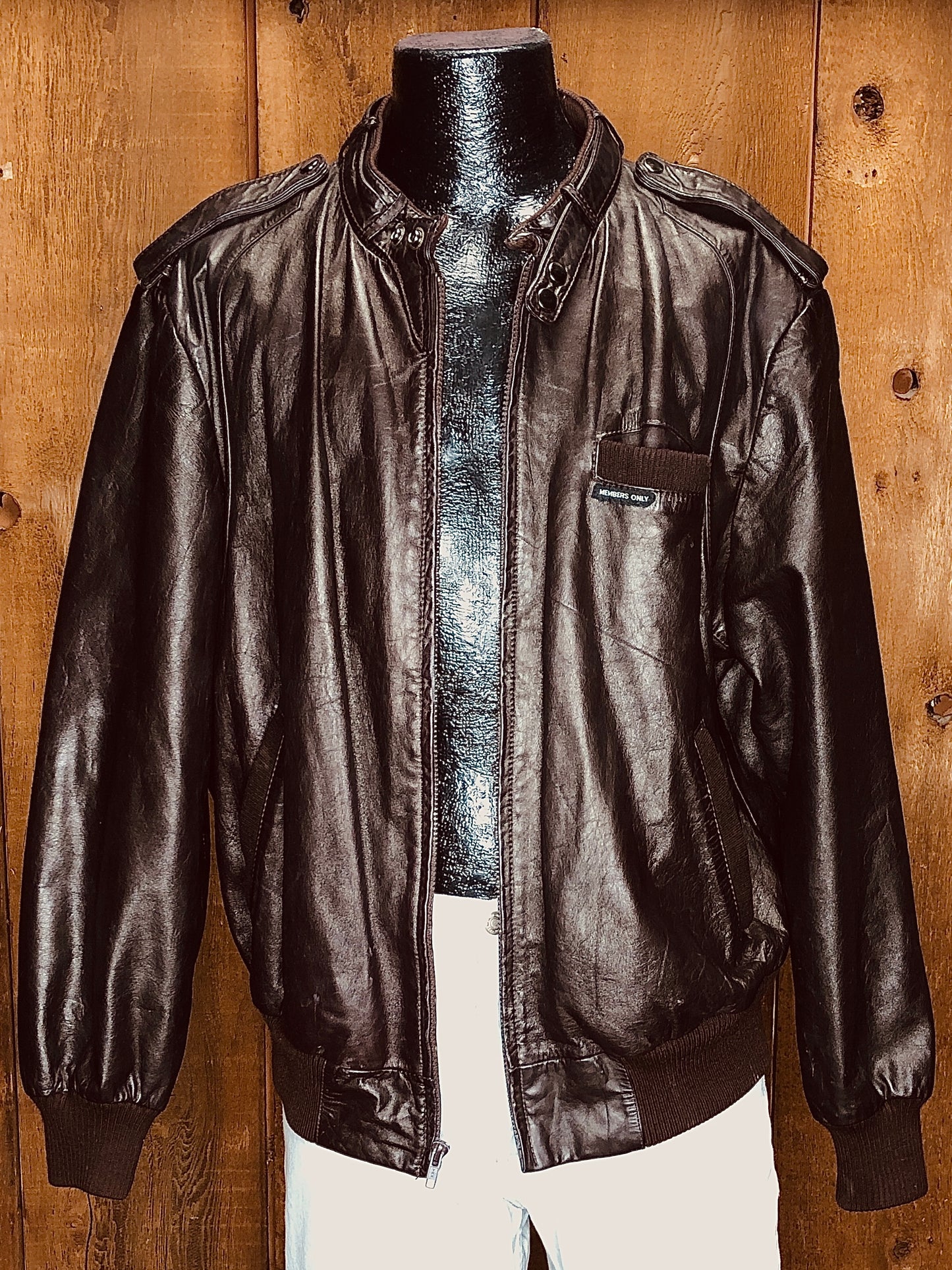 80s Members Only Brwn Leather Bomber    XL