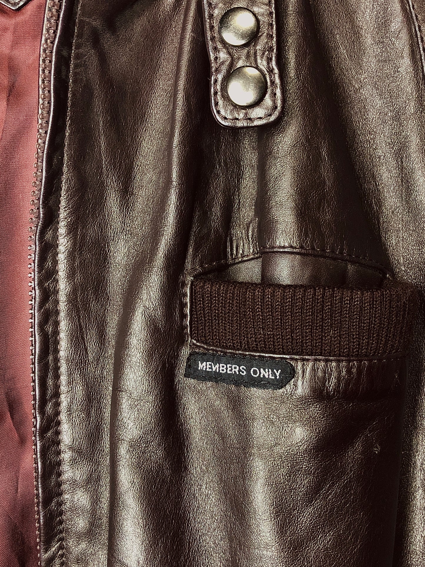 80s Members Only Brwn Leather Bomber    XL