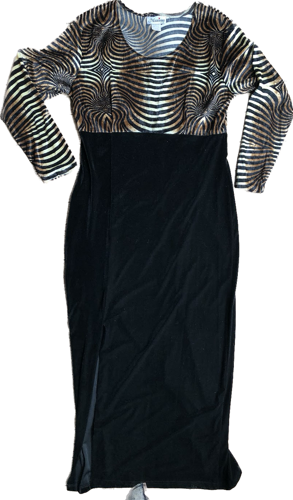 90s Maxima Tiger Print/Black Velvet Dress    w38