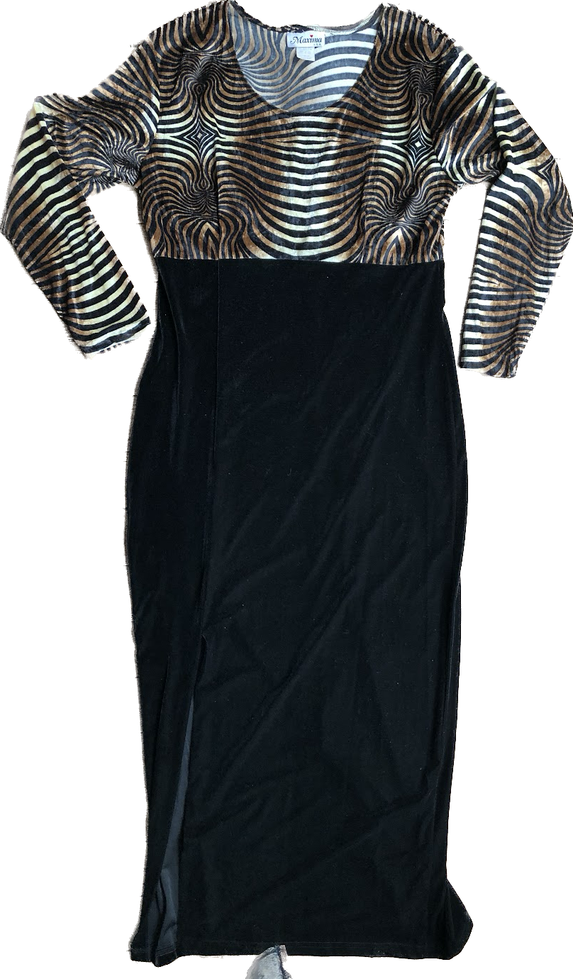 90s Maxima Tiger Print/Black Velvet Dress    w38