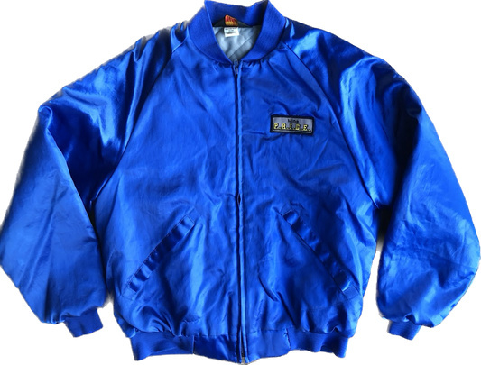 80s Pla_Jac Blue Satin Bomber Jacket     L
