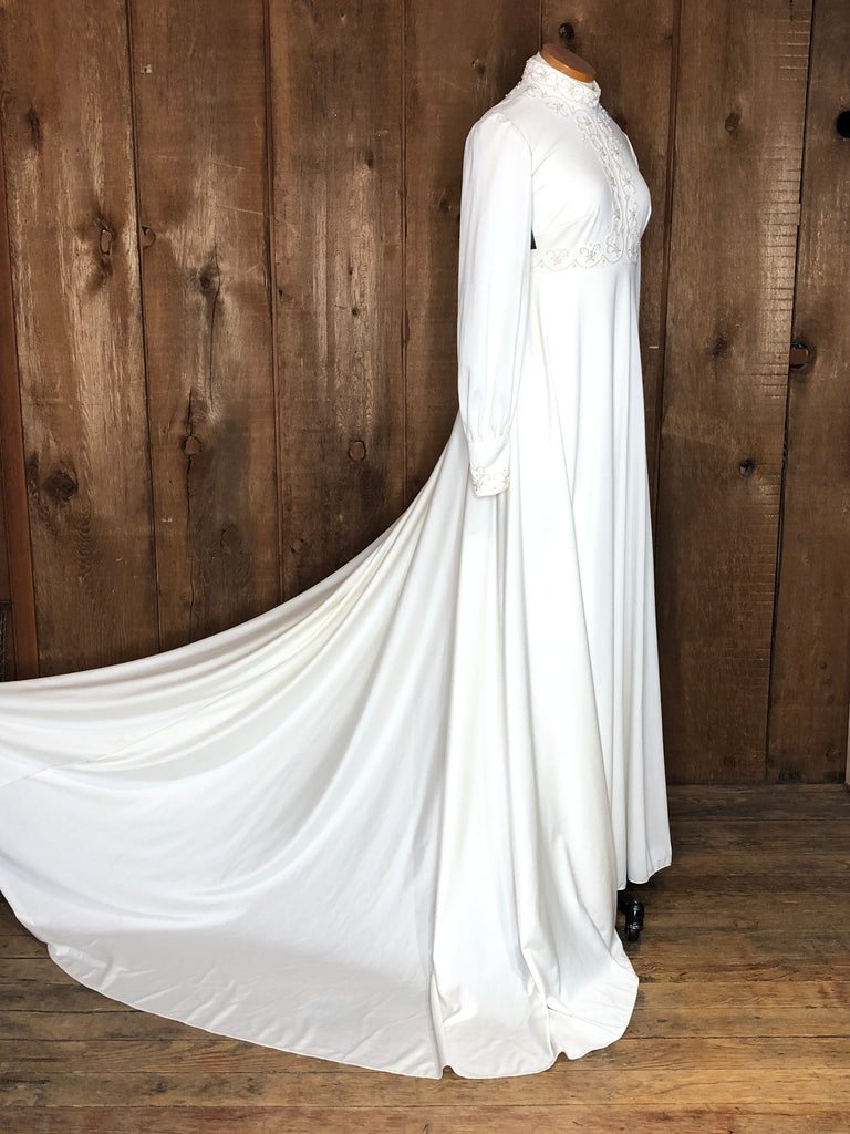 70s USA Ladies Worker Union Ivory Wedding Gown    W28