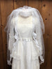 1970s Tiered Lace Wedding Dress w/Train Veil    w28 bust36
