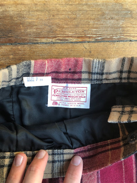 80s Pendleton Maroon/Tan/Blk Wool Pencil Skirt  S(w26)