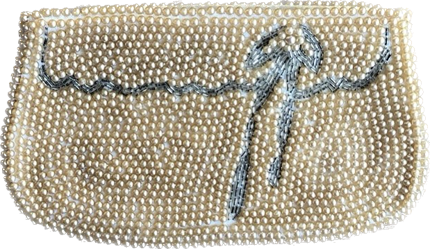 1950s Pearl & Silver Glass Bead Evening Bag
