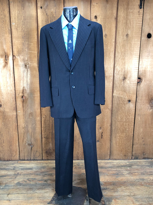 80s Stephen Lo Navy Pinstripe Suit     W33