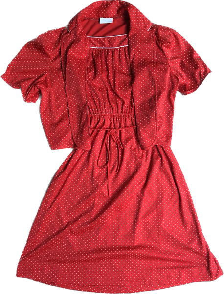 70s Miss Joni Red Polka Dot Dress   W26-30