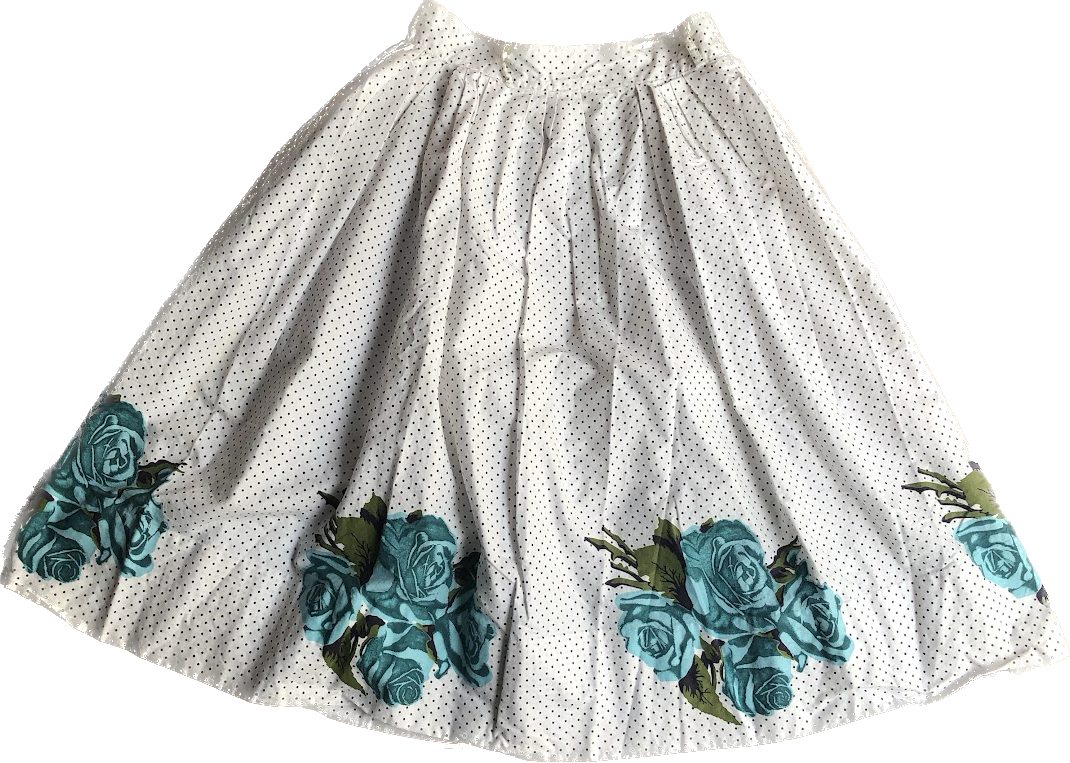 50s  Dot & Turquoise Rose Circle Skirt       w26