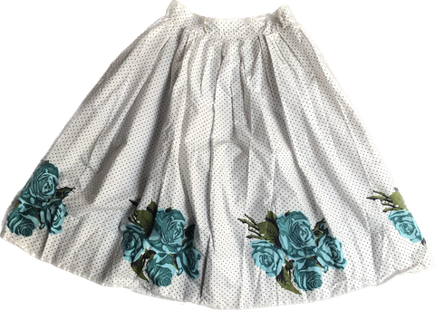 50s  Dot & Turquoise Rose Circle Skirt       w26