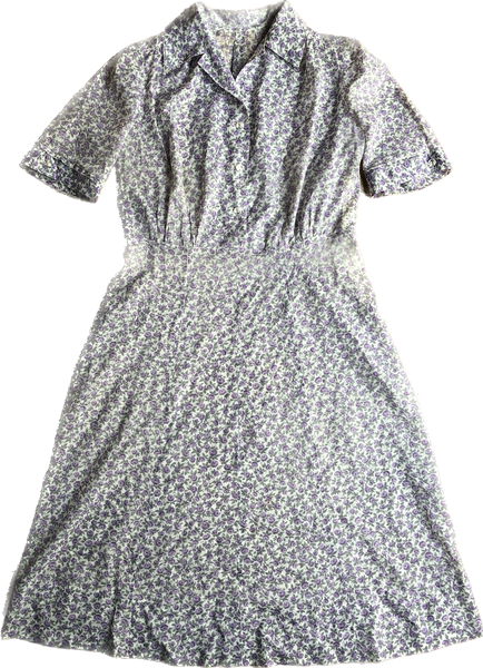 50s Lavender Calico Sheer Fit & Flare Dress   w34