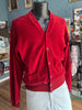 70s Red Cotton Velour Cardigan        M