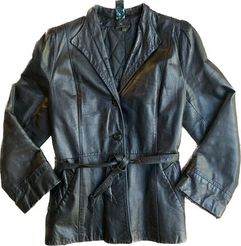 1970s Black Leather Princess Sleeve Jacket      M