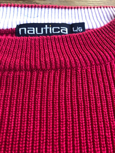 90s Nautica Pink Grid Sweater         L