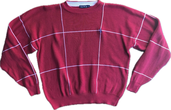 90s Nautica Pink Grid Sweater         L
