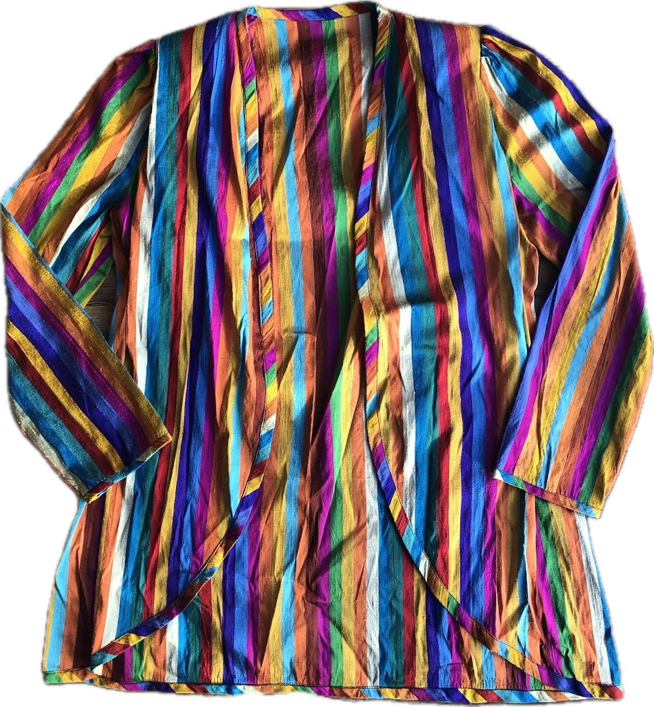 80s Handmade Silk Rainbow Open Blazer     S