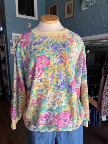 80s Forenza Yellow Floral Sweatshirt      L