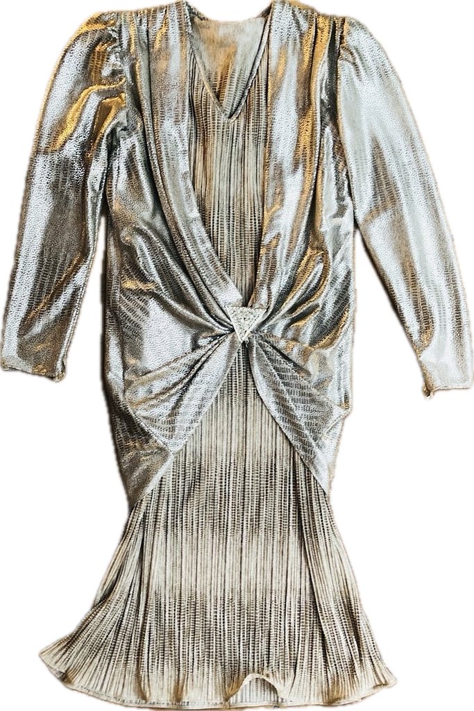 80s Silver Faux Snakeskin Dropwaist Dress      M