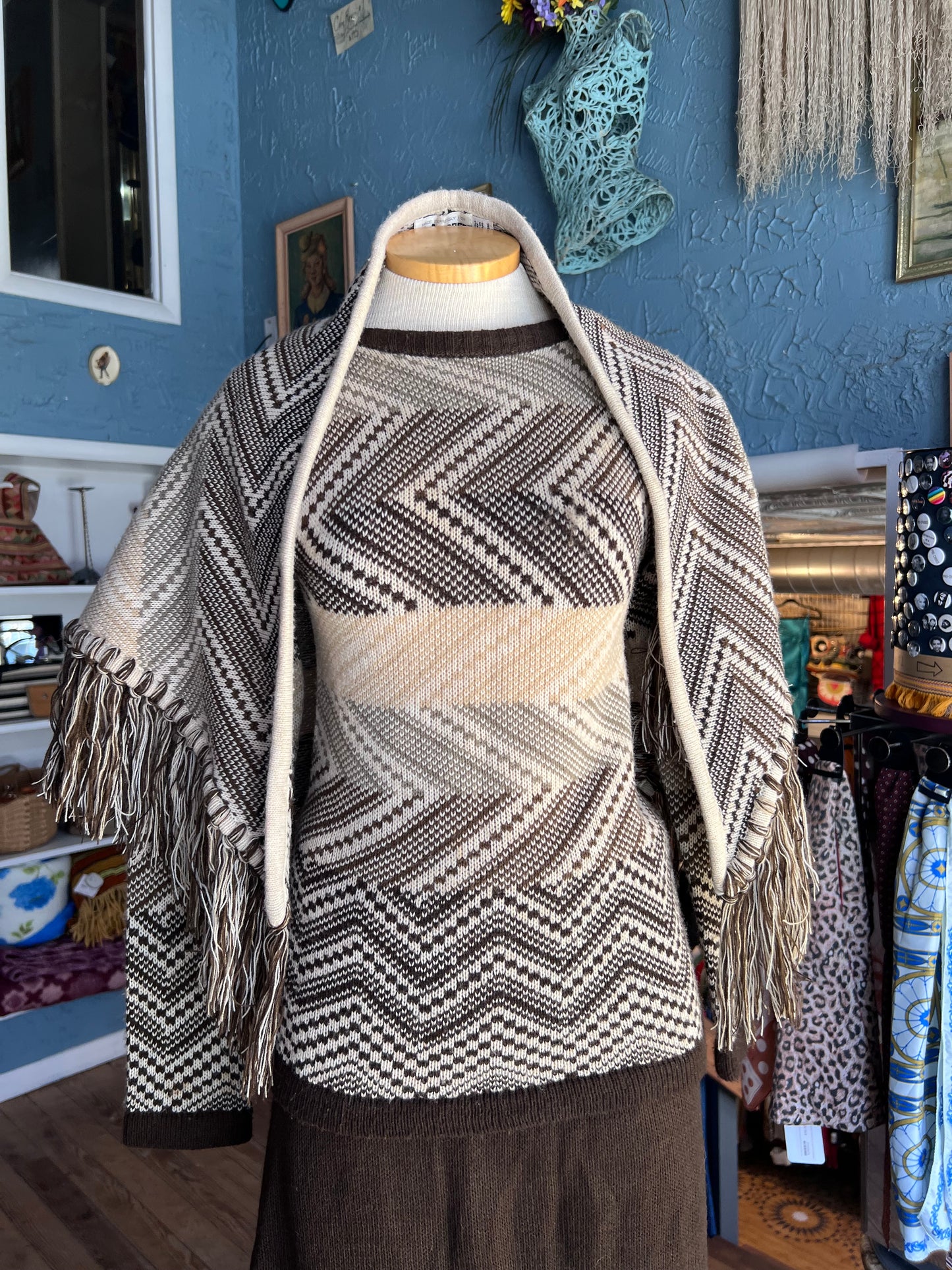 70s COLLAGE Brwn/Ivory Skirt Set       w30