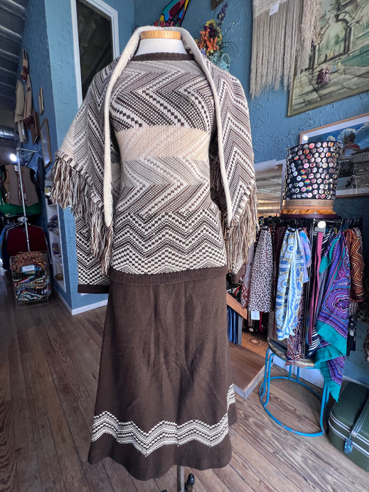 70s COLLAGE Brwn/Ivory Skirt Set       w30