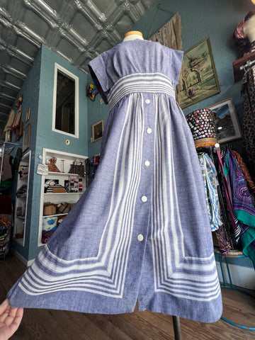 80s Chambray & White Stripes Dress     W34