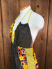 70s Yllw/Brwn Pop Art Halter Maxi Dress    M