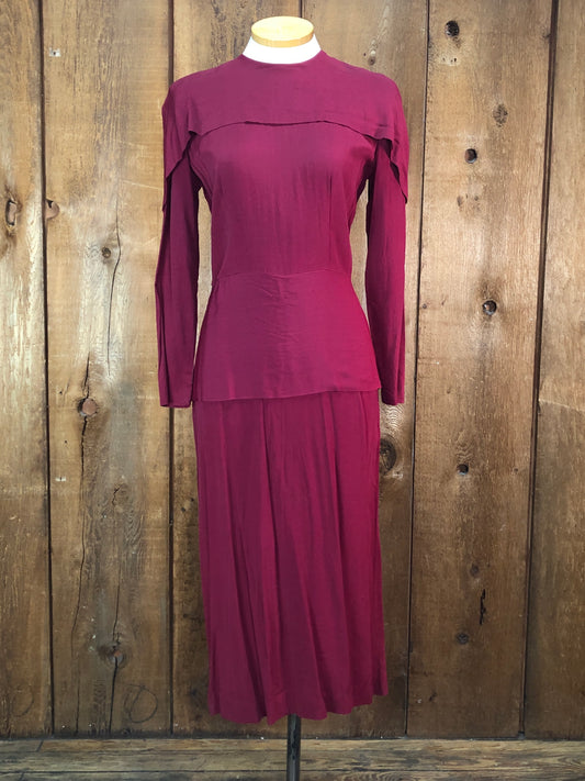 40s Scarlet Peplum Dress     W28
