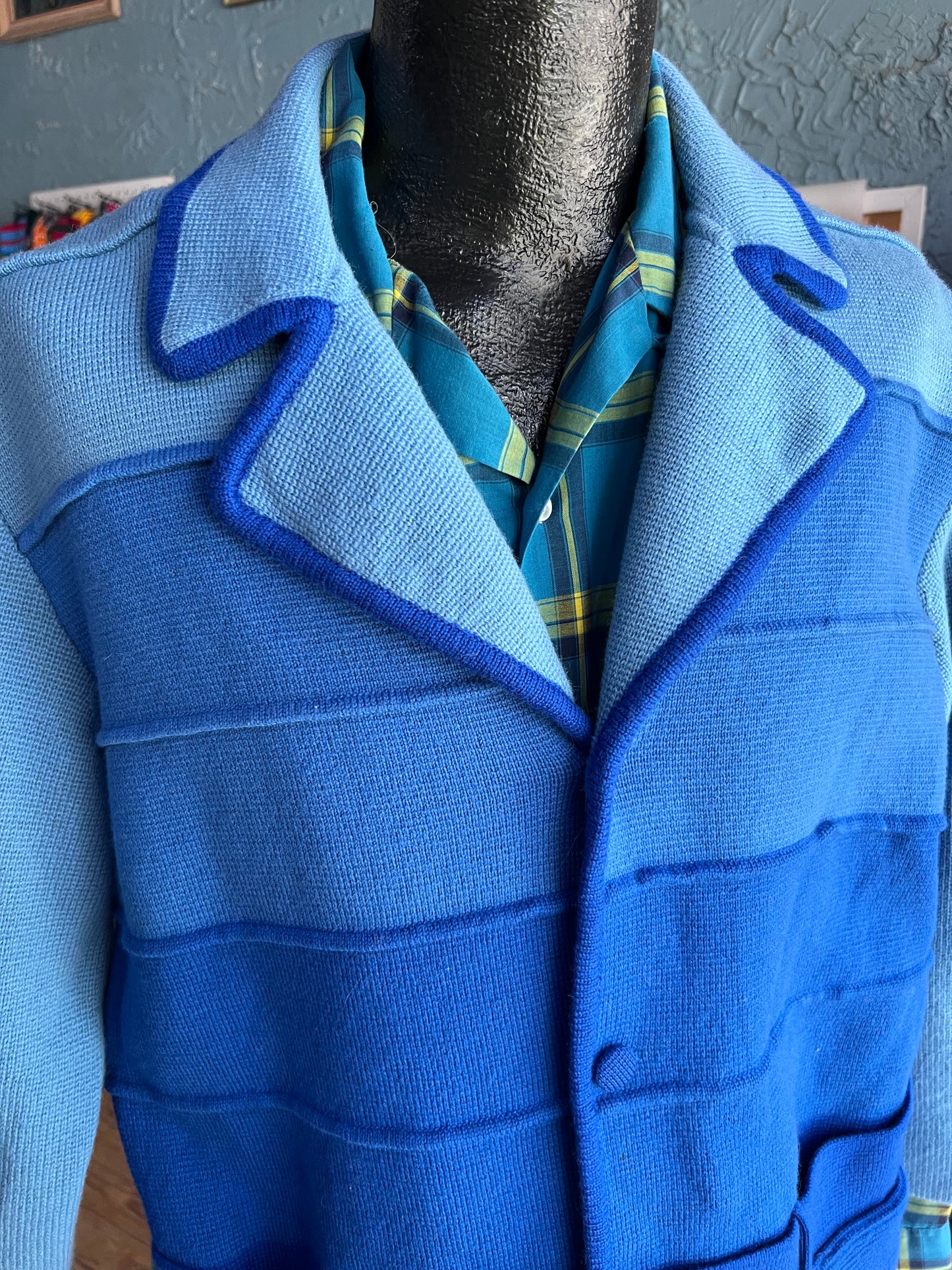 60s DAMON Blue Ombré Mens Cardigan     Xl