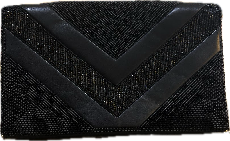 70s Walborg Leather & Bead Black Evening Purse