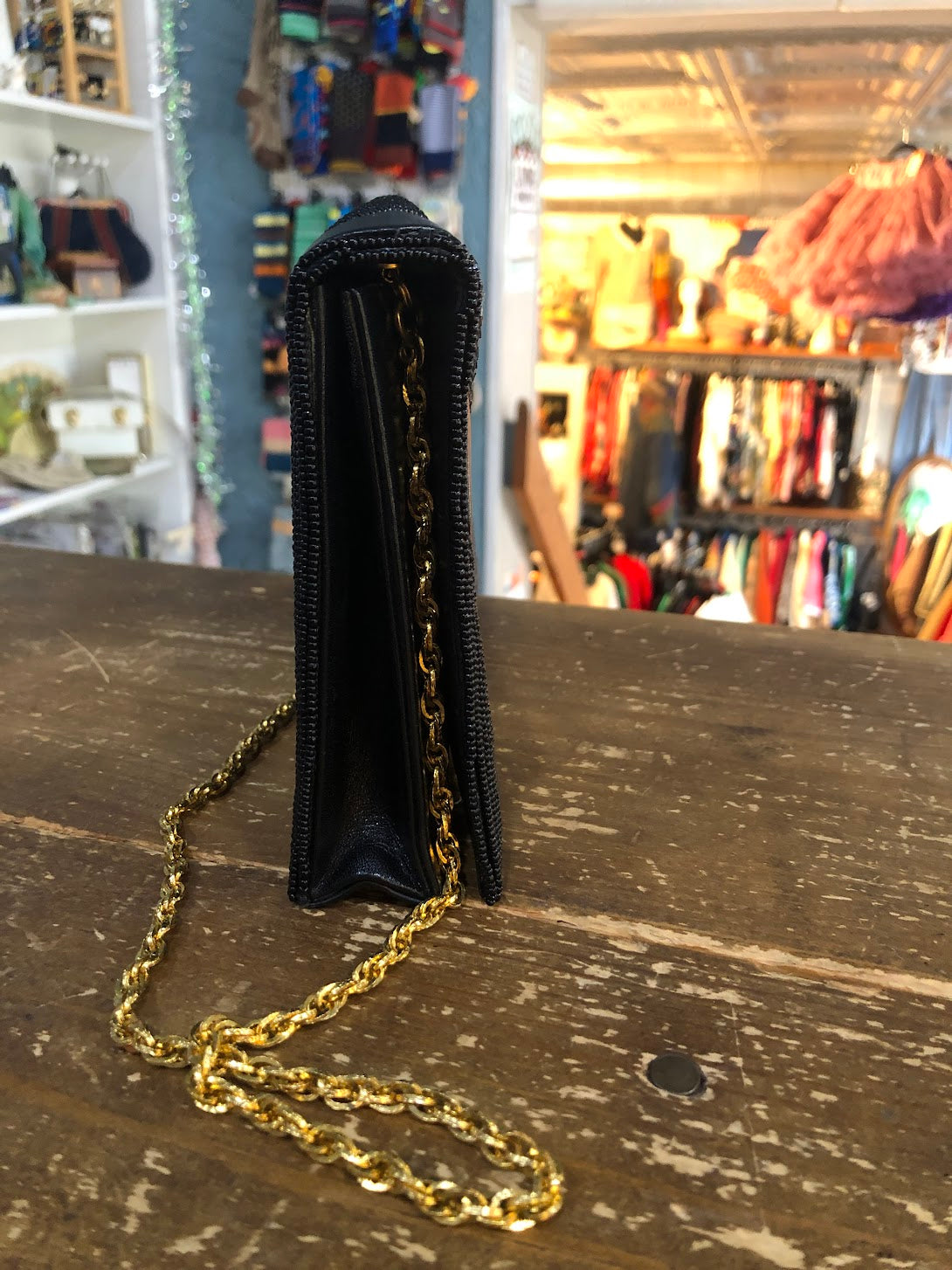 70s Walborg Leather & Bead Black Evening Purse