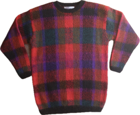 80s Karen Scott Red/Magenta Plaid Sweater   S