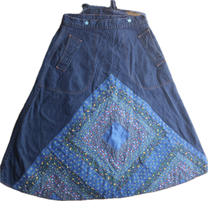 70s Glad Rags Denim Quilted Calico Skirt   w26-30