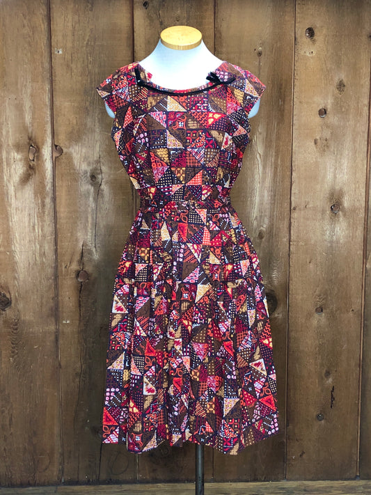 50s Korell Brwn/Orng Fit & Flare Dress    W30"