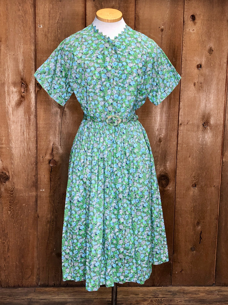 50s Cornflower Cotton Dress      W28"