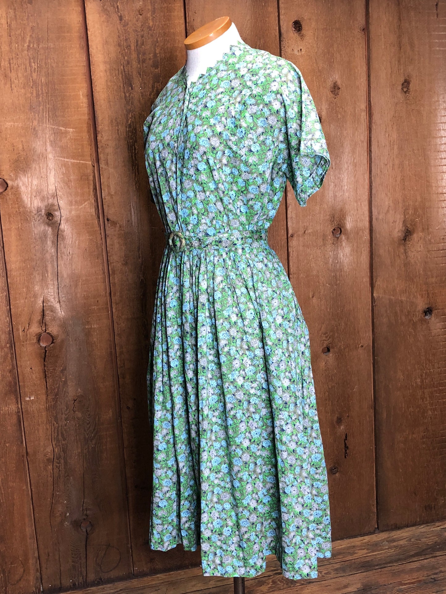 50s Cornflower Cotton Dress      W28"