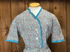 40s Cotton Floral Blue Trim Dress   W28"