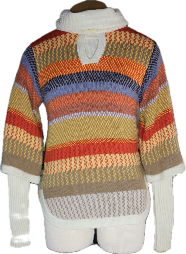 70s CollAgeDress Turtleneck w/Multicolor 3/4 Sleeve Sweater Set      M
