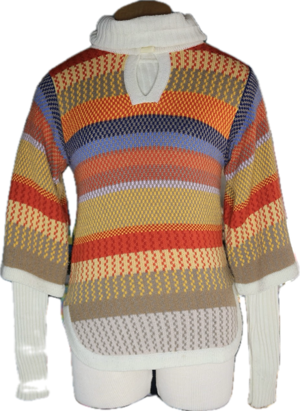 70s CollAgeDress Turtleneck w/Multicolor 3/4 Sleeve Sweater Set      M