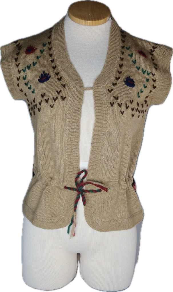 70s Pronto Coffee Brown Embroidered Vest        M