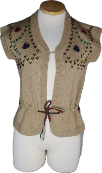 70s Pronto Coffee Brown Embroidered Vest        M