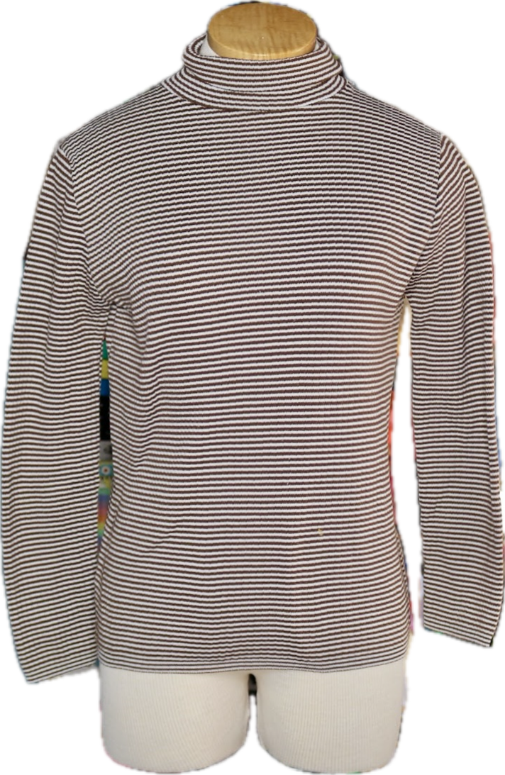 70s Queen Casuals Brown/White Striped Turtleneck Top     S