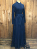 70s Navy Stretch & Organza Gown       W28"