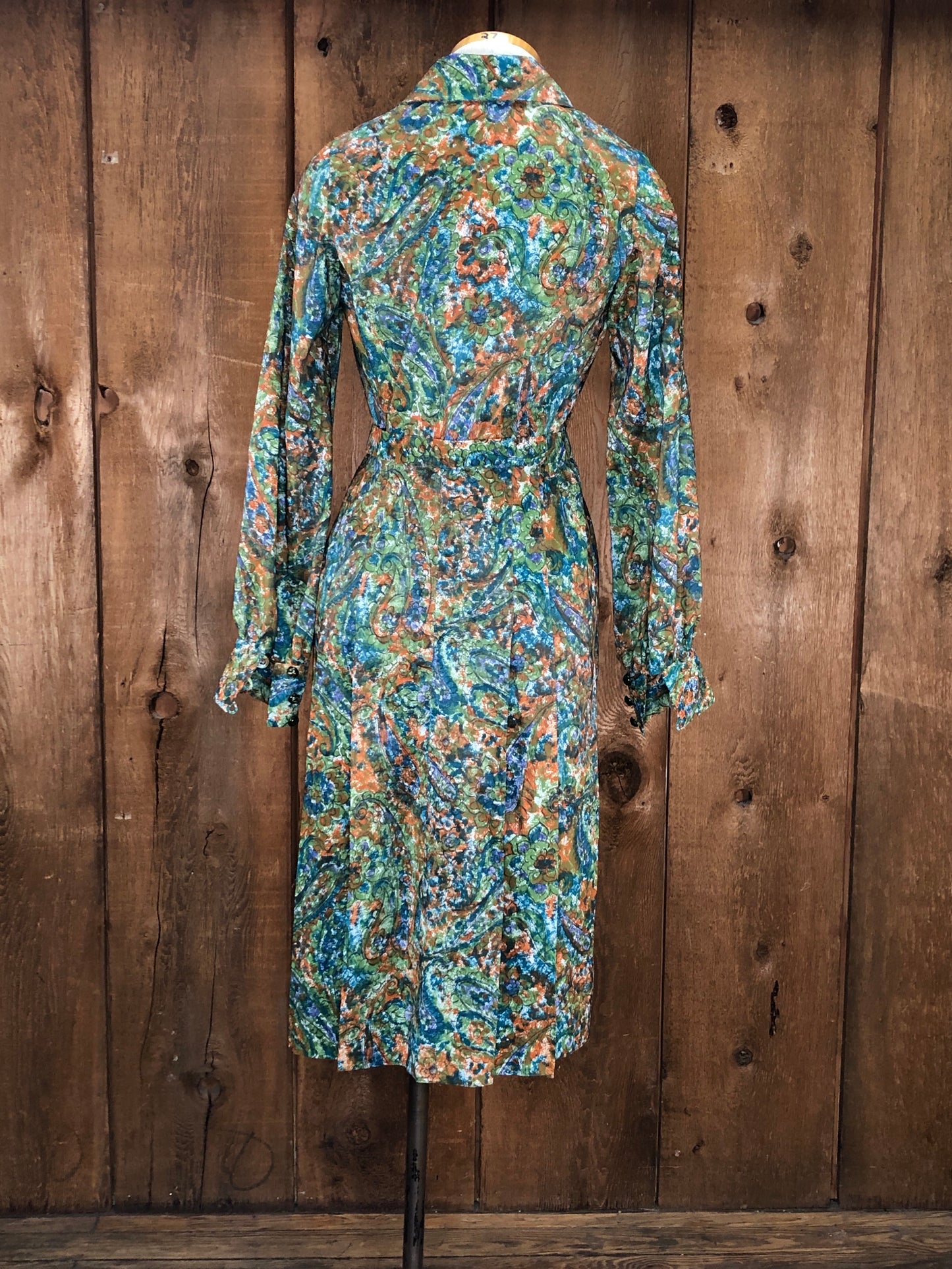 70s Muted Paisley Shirt Dress    W29