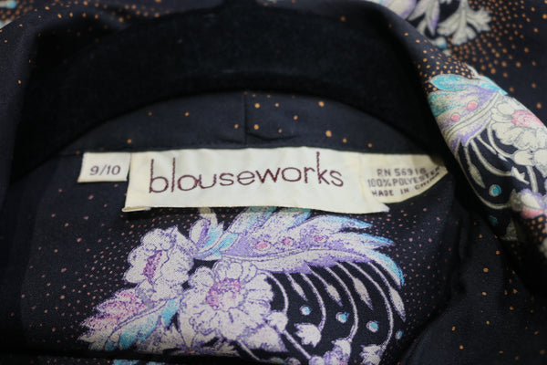 80s Blouseworks Cravat Neck Floral Blouse      L