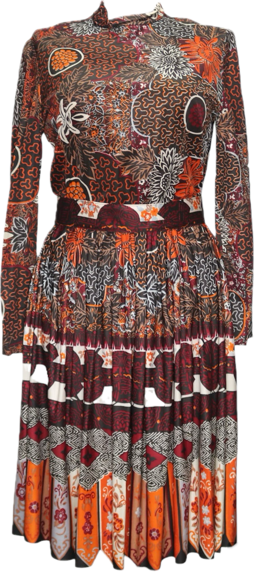 70s Leslie Fay Garnet/Orange Floral Dress    w32