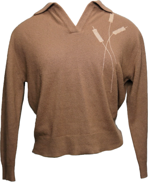 60s Talbott Brown Cattail Polo Sweater    S