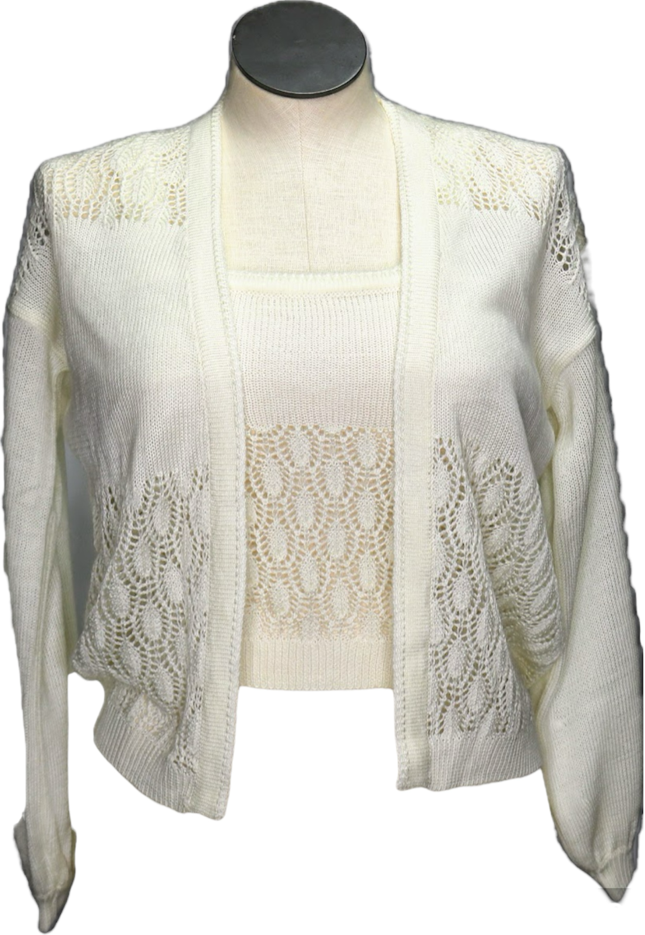 80s Sweater Bee White Cardigan/Cami Set        L
